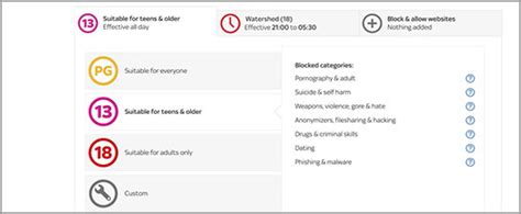 sky broadband shield setting page.